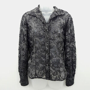 Carlisle Rose Applique Evening Jacket Size US 2 Black Elegant Floral Event Artsy